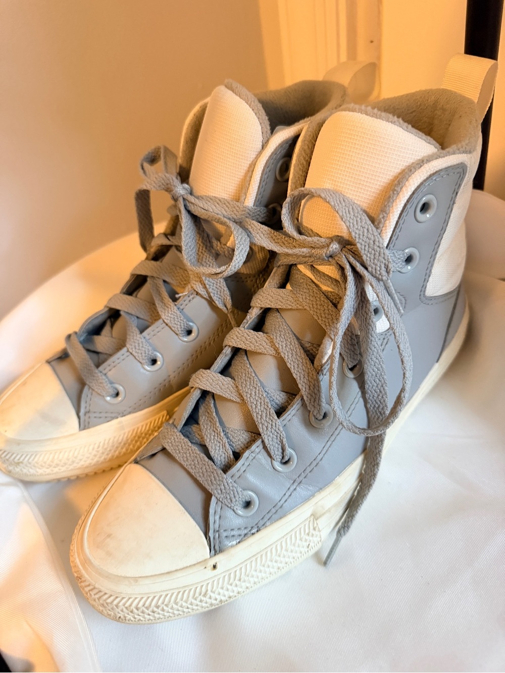 Converse High-Top Sneakers in Light Gray and White